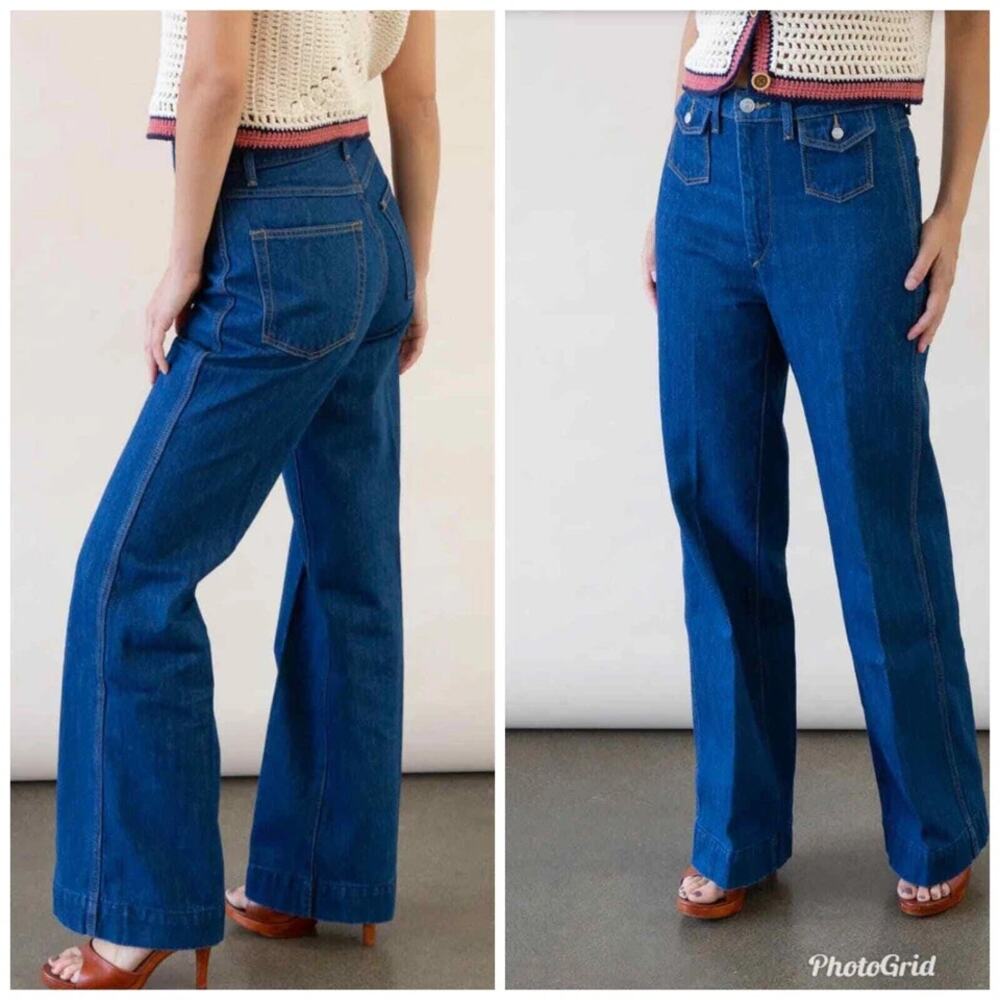 NWOT Re/Done 70's High Waisted Front Pocket Wide Leg Jeans True Rinse Size 27